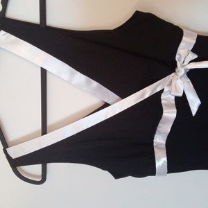 Jessica Women's Faux Wrap Black Tank Dress with White Satin Trim